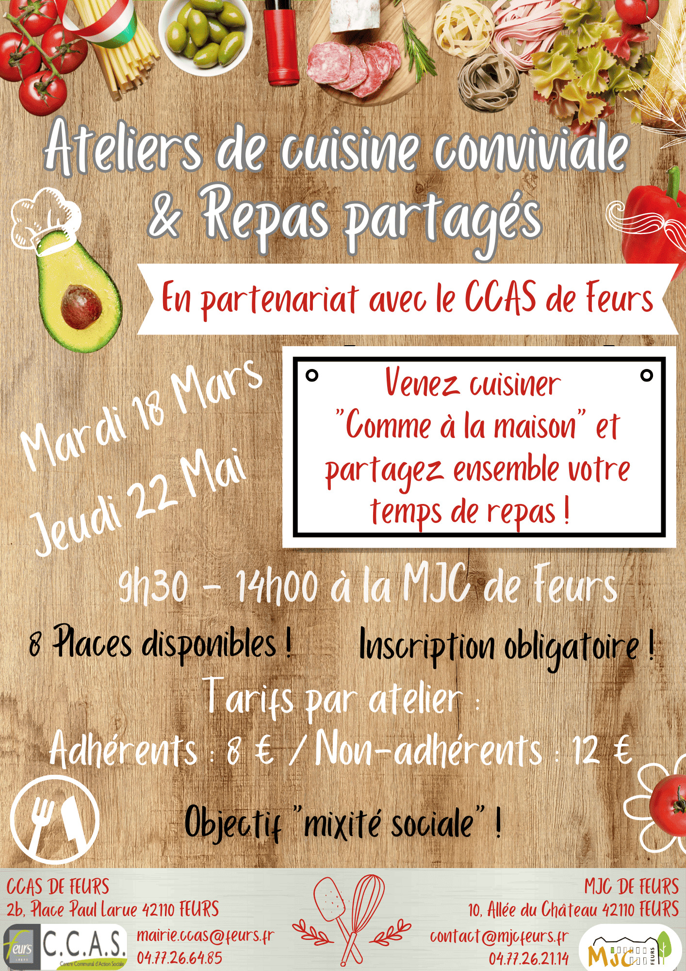 Ateliers cuisine et repas partagés – Mardi 18 mars et jeudi 22 mai 2025