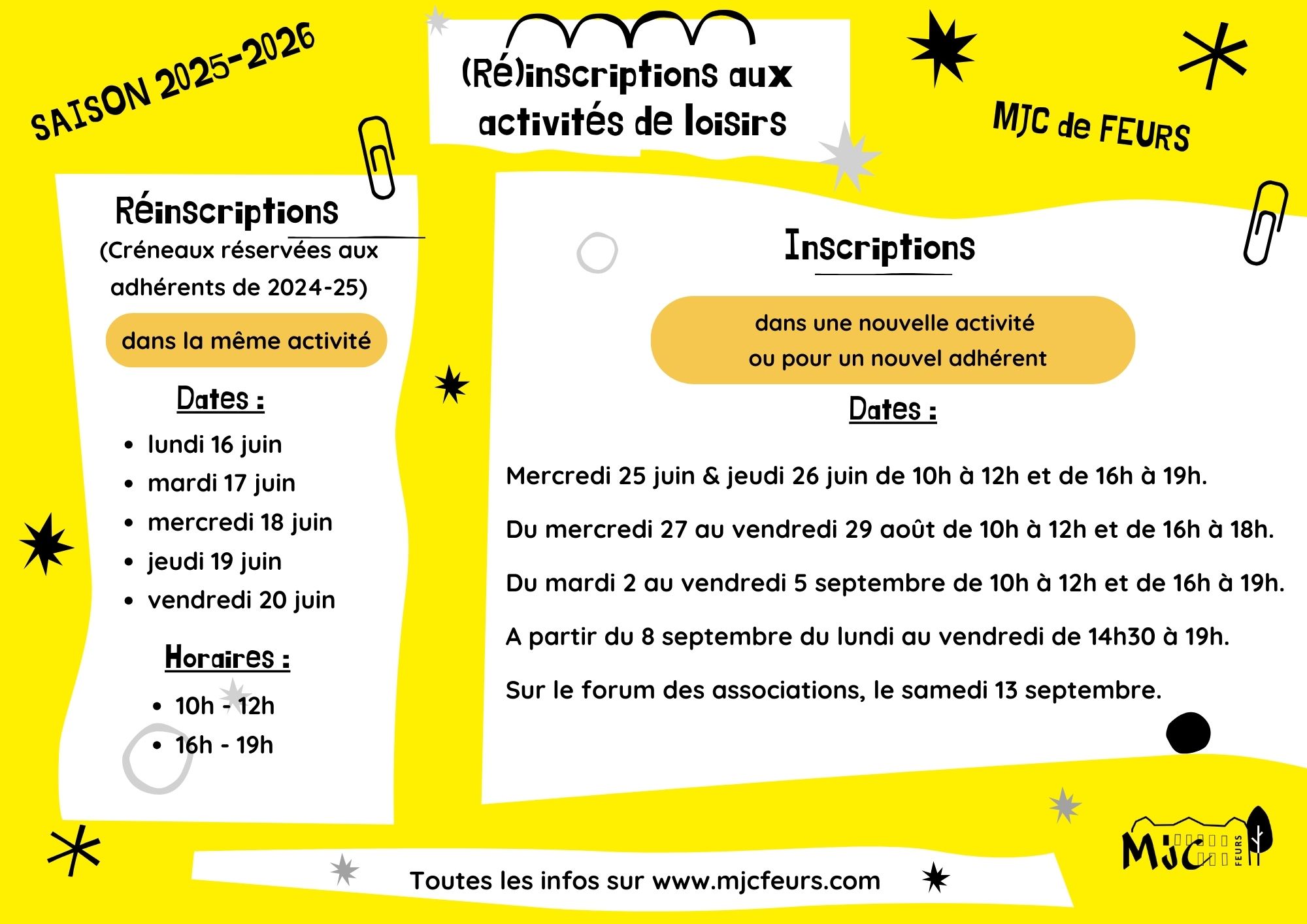 (Ré)inscriptions aux activités de Loisirs – Saison 2025-2026